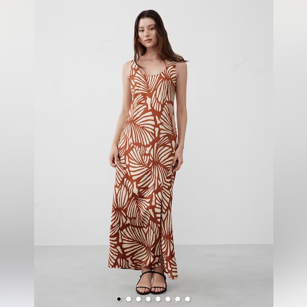 Banana Republic Factory Brown and Cream Leaf Maxi Dress